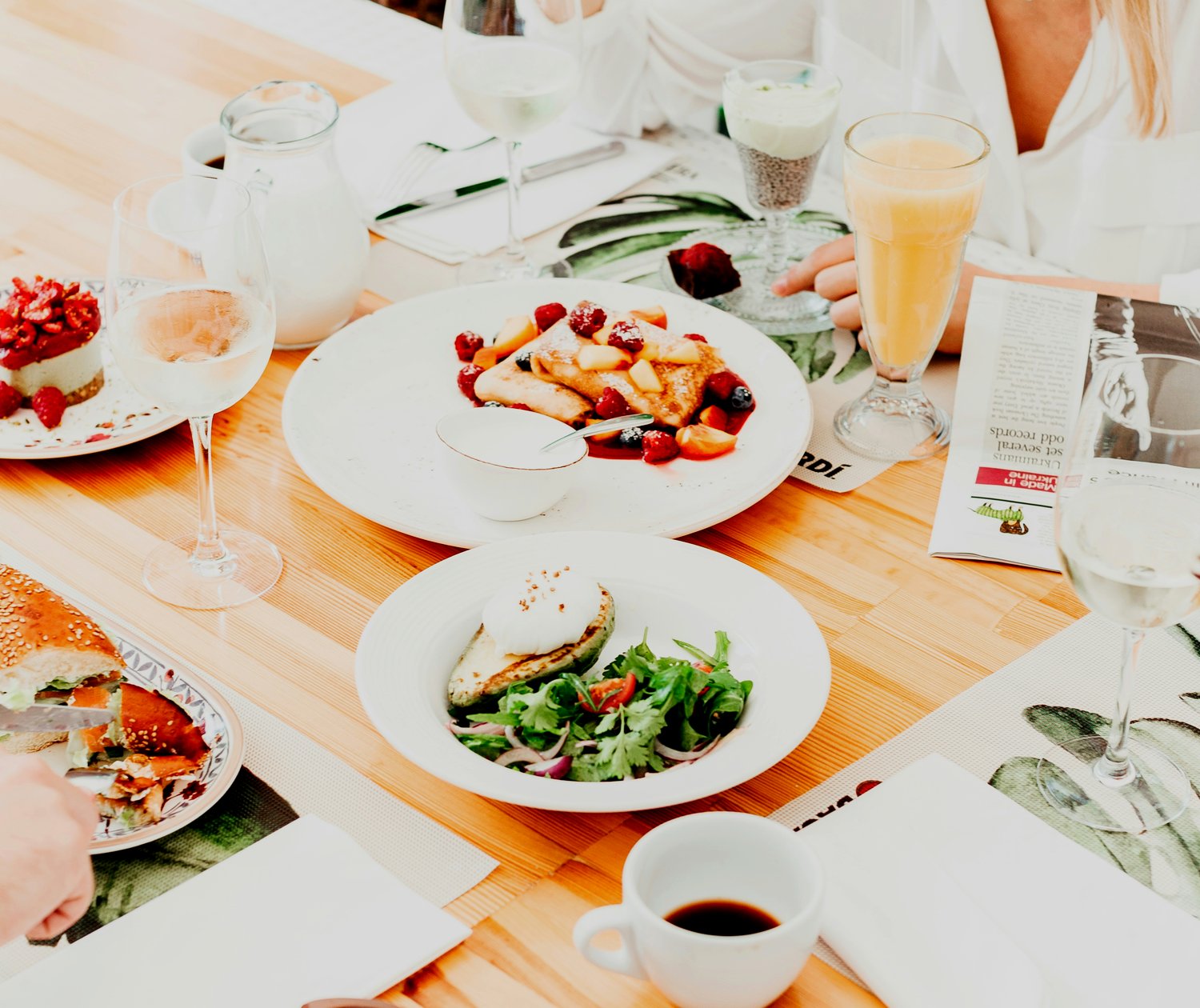 A spread of nutritious wellness cuisine on a sunlit table