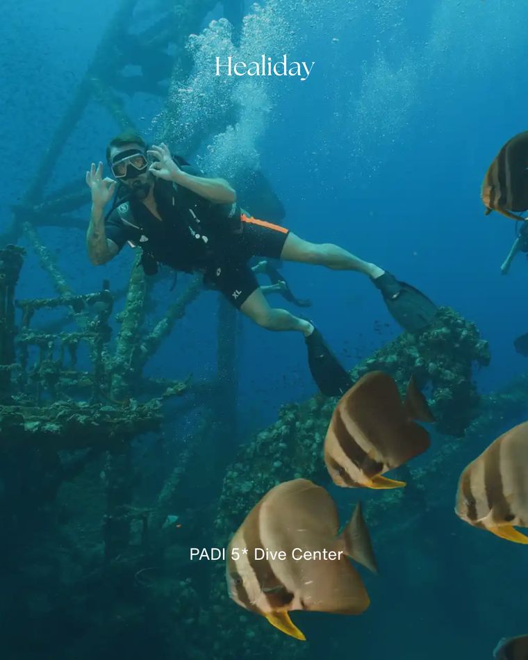 A diver among batfish at a PADI dive site off Koh Chang